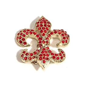 Red Austrian Rhinestone Fleur de lis Gold Plated Brooch Pin