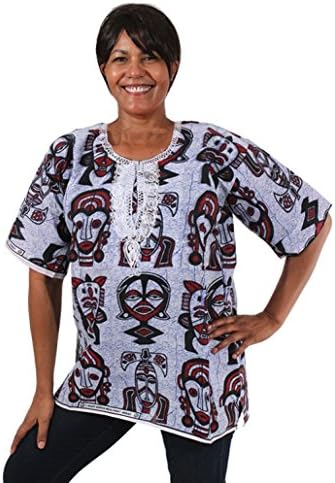 African Print Unisex Print Dashiki, Made in the Gambia, Many Colors, One Size (Blue Mask)