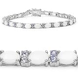 7.85 Carat Genuine Opal & Tanzanite Ovals Silver Rhodium Bracelet