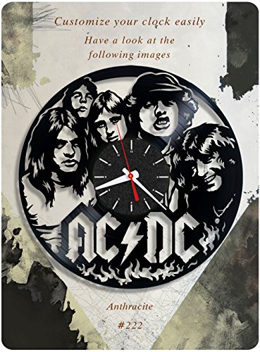 AC/DC vinyl clock, vinyl wall clock, vinyl record clock hard rock band bon scott highway to hell home decoration birthday gift 222 - (anthracite)