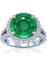14K White Gold Round Cut Emerald Ring With Sidestones