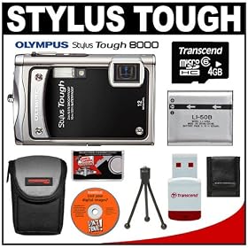 Olympus Stylus TOUGH-8000 Shockproof & Waterproof Digital Camera (Black) + 4GB microSD Card + Spare Li-50B Battery + Case + Cameta Bonus Accessory Kit