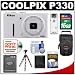 Nikon Coolpix P330 GPS Digital Camera (White) with 16GB Card + Battery + Case + Flex Tripod + Accessory Kit