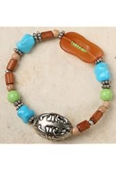 Stretch Bracelet - Horn, Glass and Turquoise Beads