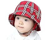 YY-Shop ベビー帽子 つば付き バケットハット キッズ ハット 子供 キャップ 赤ちゃん 日焼け UV 可愛い サファリハット チェック 春夏 男の子 女の子 (2レッド)