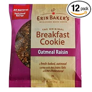 Erin Baker's Breakfast Cookies, Oatmeal Raisin, 3-Ounce Individually Wrapped Cookies (Pack of 12)