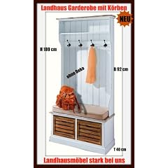 Garderobe, Garderobenschrank mit Sitzbank im Landhausstil weiss