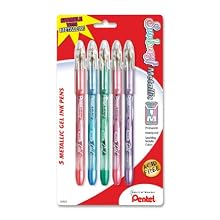 Pentel Sunburst Metallic Gel Pen, Medium Line, Permanent, Assorted Ink, 5 Pack (K908MBP5M)