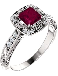 Platinum 5.00x5.00mm Princess Cut Rhodolite Garnet and Diamond Ring -- LIFETIME WARRANTY