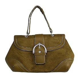 OLIVE BROWN DESIGNER STYLE HANDBAG WITH SILVER BUCKLE