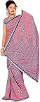 Mauve Orchid-Purple Sari with Metallic Thread Embroidered Flowers and Bandhani Print - Chiffon
