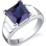 Step Design Princess Cut 3.50 carats Blue Sapphire Ring in Sterling Silver Rhodium Finish Available in Sizes 5 thru 9