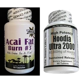 Combo ACAI Fat Burn #3 and Hoodia Ultra 2000 all Natural Diet Pill with Green Tea, Grapefruit, Apple Cider, and more for Weight Loss and 2000mg of pur Hoodia Gordonii