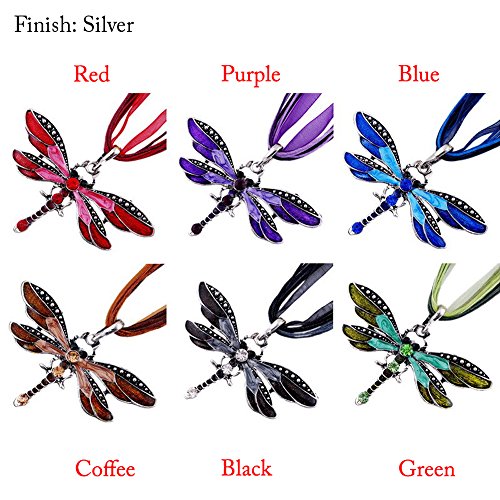 Eyourlife Retro Dragonfly Charms Necklace Chain Rhinestone Inlay Gem tone Pendant