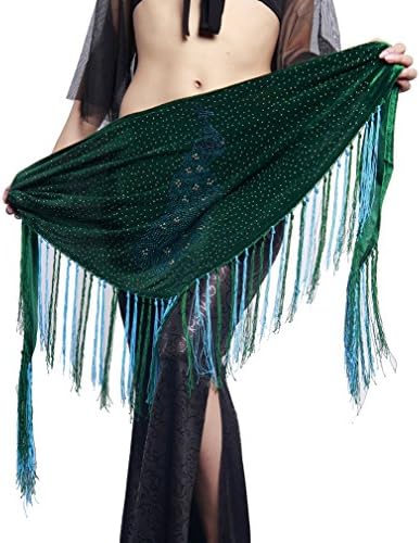 UPRIVER Women's Velboa Triangle Belly Dance Hip Scarf Belt With Long Tassels