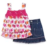 Little Lass Girls 2T-4T Pink Heart Lace Gauze Skort Set