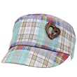Cotton Kids 3-5 Plaid Peace Heart GI Cadet Hat Cap Blue