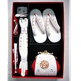 七五三 刺繍(マリ)はこせこセット 3サイズ5色/M(5歳用18cm) 白