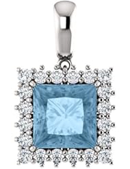 14K White Gold 8.00x8.00mm Princess Cut Sky Blue Topaz and Diamond Pendant -- LIFETIME WARRANTY