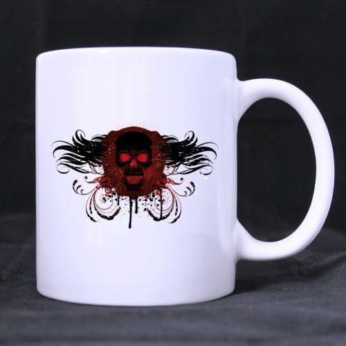 White Coffee/Tea Mugs With Cool Horror Black Skull 11OZ/100% Ceramic Coffee/Tea Mug Great Gift Idea