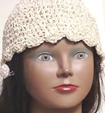 Hand Crocheted Ivory Chenille and Gimp Tweed Skull Cap for Women and Teens
