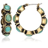 Lucky Brand Turquoise Set Stone Gold-Tone Hoop Earrings