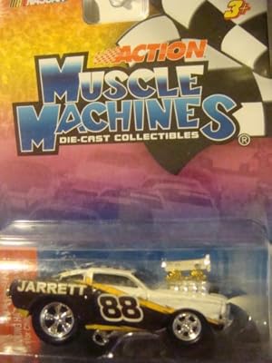 ACTION = Muscle Machines Nascar Dale Jarrett, '66 Shelby Mustang, Rubber Treaded, Detailed Carriage, Blown Big Block - 1/64 2005