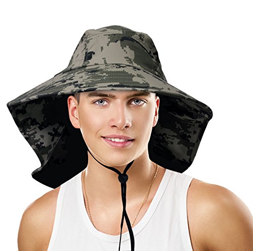 Sun Blocker Unisex Safari Outdoor Fishing Hiking Hunting Boating Large Bill Sun Hat with Neck Flap