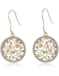 Goldtone Finish Silver Diamond-Accent Floral Medallion Earrings