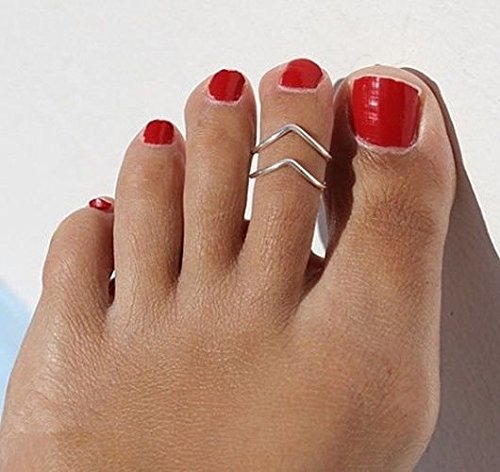 LanLan Lady Elegant Simple Adjustable Gold Silver Metal V Toe Ring Foot Beach Jewelry ,Main Color:gold