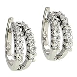 2 Row Shared prong Set Diamond Hoop Earrings .97cttw