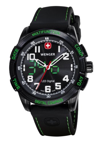 Wenger Men's 70433 Nomad Compass Green LED Black Silicone Strap Watch