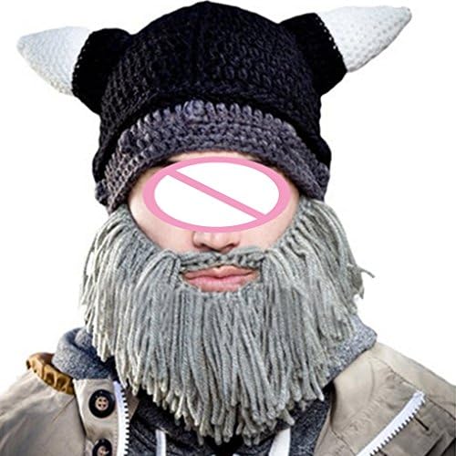 USfafa New Winter Warm Sport Knit Bull Cow Horn Beard Cosplay Beanie Face Mask Ski Snow Hat Cap