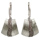 Sterling Silver Brown Diamond Swish Brushed Earrings (1/3 cttw)