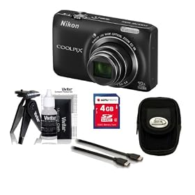 Nikon Coolpix S6300 (Black) 16 MP Digital Camera Kit with 4 GB SD Card, Carrying Case, HDMI to Mini HDMI Cable, Mini Tripod & Lens Cleaning Kit