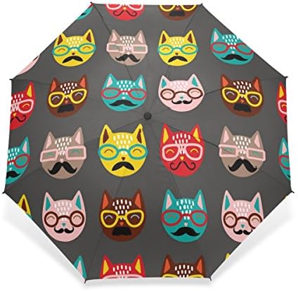 WORLDTEX Unique Design Cute Fashion Cute Animals Cat 8 Windproof Travel Umbrella