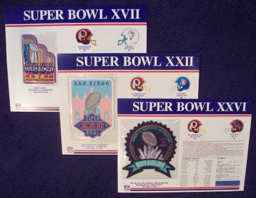 Washington Redskins NFL Super Bowl Patch Complete Set 1982 1987 1991 Willabee Ward Stat Panel Card