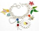 Fun Garden Themed Charm Bracelet Silver Tone with Daisy, Ladybug, Butterfly & Bumble Bee Charms