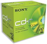 Sony CD-R Recordable Disk Write-once Cased 52x Speed 80 Min 700Mb Ref 10CDQ80N [Pack 10]