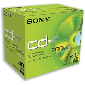 Sony CD-R Recordable Disk Write-once Cased 52x Speed 80 Min 700Mb Ref 10CDQ80N [Pack 10]