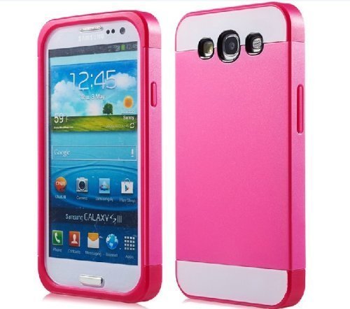 1X Hybrid TPU Silicone Case Sleeve Bag Case Protection Case Protective Cover for Samsung Galaxy S3 S III I9300 I9305 - Hot Pink Pink + White + Pink Purple