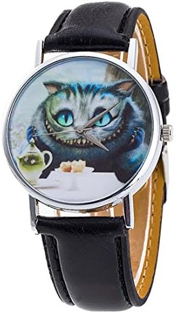 Ryanwayland Cute Cheshire Cat Of Alice in Bomberland Leather Dress Watch Party Christmas Gift - Black