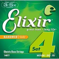 Elixir Strings Electric Bass Strings, 4-String, Medium, Long Scale NANOWEB Coating