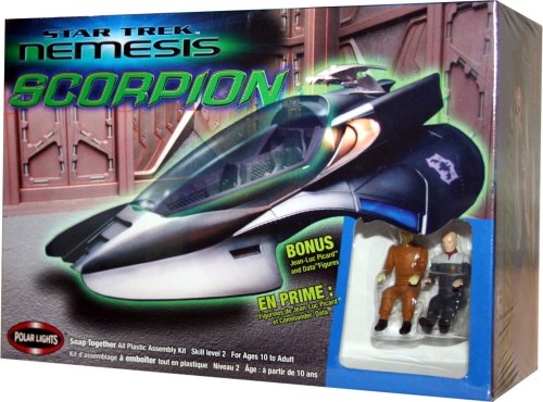 Star Trek Nemesis SCORPION Polar Lights Skill Level 2 Model Kit w/ Bonus Picard & Data Figures