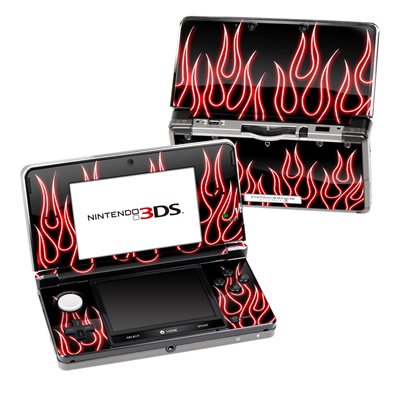 Red Neon Flames Design Decorative Protector Skin Decal Sticker for Nintendo 3DS Portable Game Device