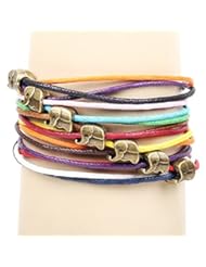 Jewelry: Winters Secret Bronze Elephant Pattern Hand Braided Diy Color Wax Rope Ancient Wrap Bracelet - Winter's Secret