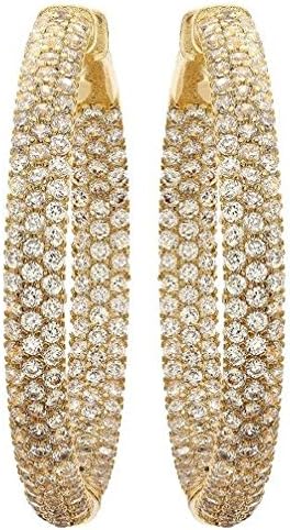 GSG 9 18K Yellow Golden Plated CZ Pave In And Out Hoop Earrings (35mm = 1.5 Inch)