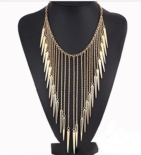 Jaded Trench Fashion Long Tassel Riveted Necklace (Golden) with Gift Box