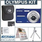 Olympus FE-360 Digital Camera Kit, Blue with 2 GB xD Picture Memory Card, Spare LI-42B Type Lithium-ion Battery, Camera Bag, Table Top Tripod, EZ Digital Photography Guide Card