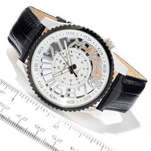 Croton Mens Circuit Breaker Quartz See Thru Dial Sport Leather Strap Watch CN307327BSBK